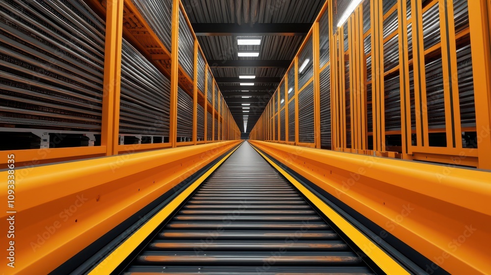 Fototapeta premium inbound logistics concept. Receiving area with automated sorting of inbound packages, 3D illustration