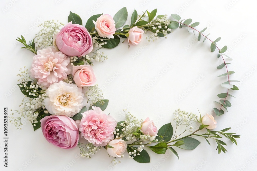 Elegant floral garland with roses peonies and baby's breath, elegant wedding, classic design, vintage elegance Elegant floral garland with roses peonies and baby's breath, elegant wedding, classic design, vintage elegance