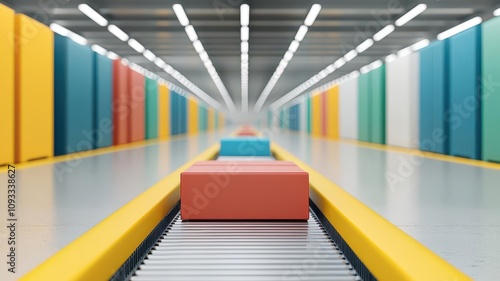 inbound logistics concept. Receiving area with automated sorting of inbound packages, 3D illustration photo