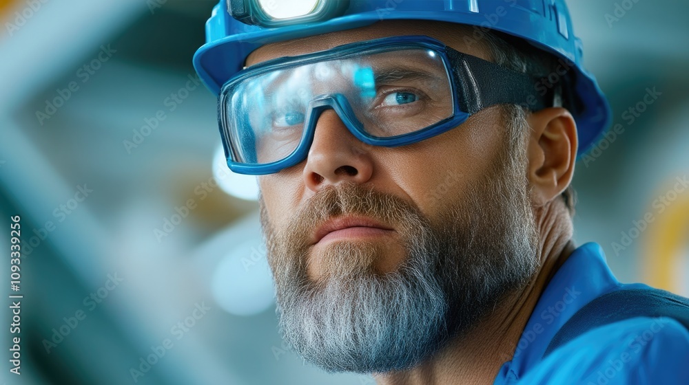 Rugged miner’s face in the depths of a mine with headlamp glow Rugged miner’s face in the depths of a mine with headlamp glow