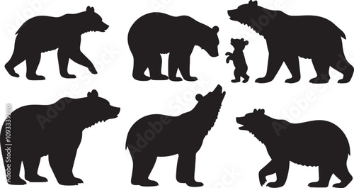 Vector bear silhouettes set