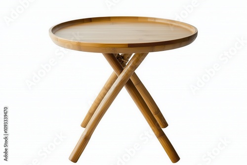 Stylish bamboo table designed for modern living spaces, featuring a round top and crossed legs. photo