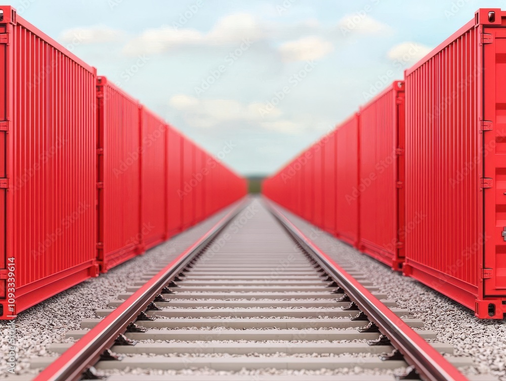 multimodal transport concept. Cargo containers transitioning from ship to train, efficient logistics, 3D illustration