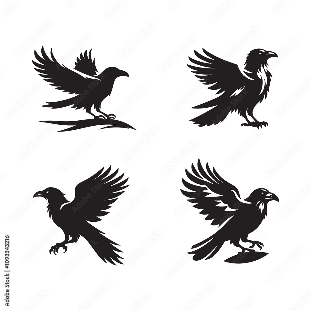 Obraz premium Raven silhouette vector logo white background