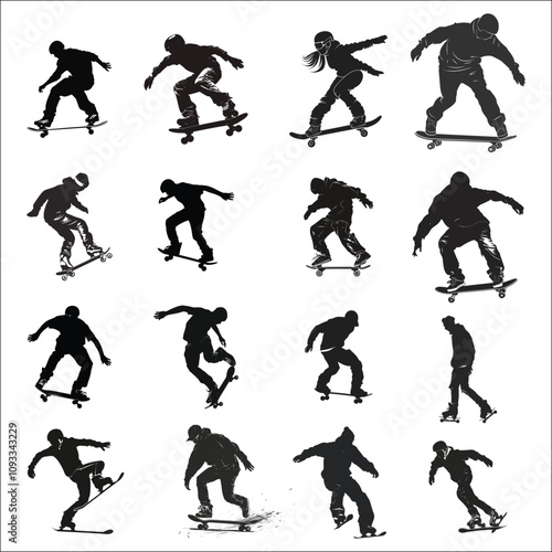 Skateboard Silhouette Bundle Set, Skate Board Silhouette Png