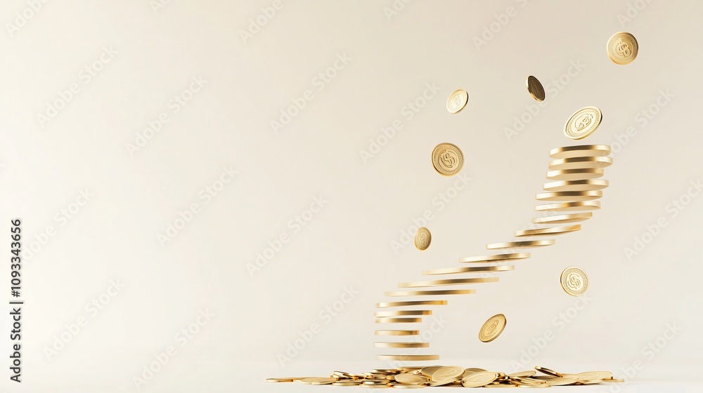 Fototapeta premium Golden Coins Spiraling Downwards Financial Growth and Success Concept