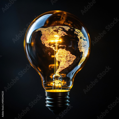 Artistic Light Bulb with Americas Map Inside photo