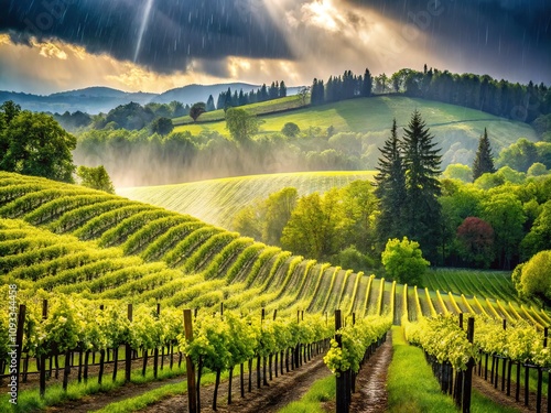 AI paints spring's misty beauty on Yamhill County vines. photo