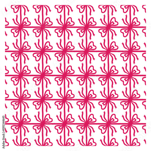 Pink and White Floral Bow Pattern for Christmas