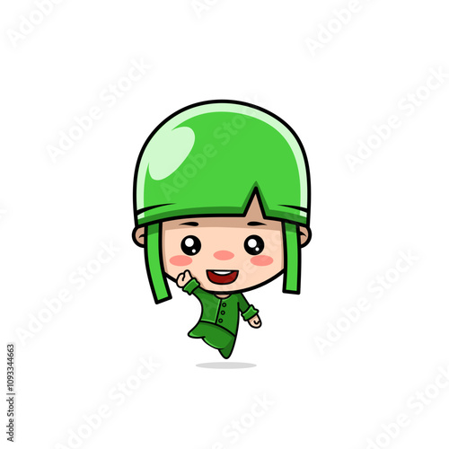 Funny cartoon soldier  Jumping and celebrating victory 