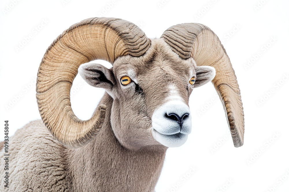 Close-up of majestic ram with large curled horns Close-up of majestic ram with large curled horns