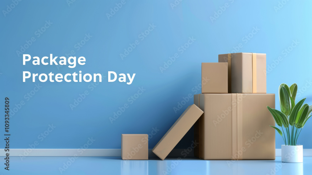 Secure Delivery, Stacked Cardboard Boxes Highlight Package Protection Awareness Day. Banner Secure Delivery, Stacked Cardboard Boxes Highlight Package Protection Awareness Day. Banner