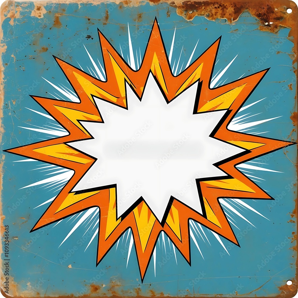 Bold explosion graphic with vibrant colors and a blank central area in a distressed style Bold explosion graphic with vibrant colors and a blank central area in a distressed style