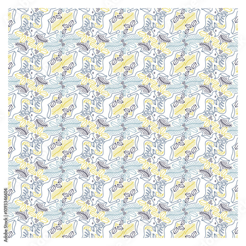 Blue and Yellow Floral Seamless Pattern photo