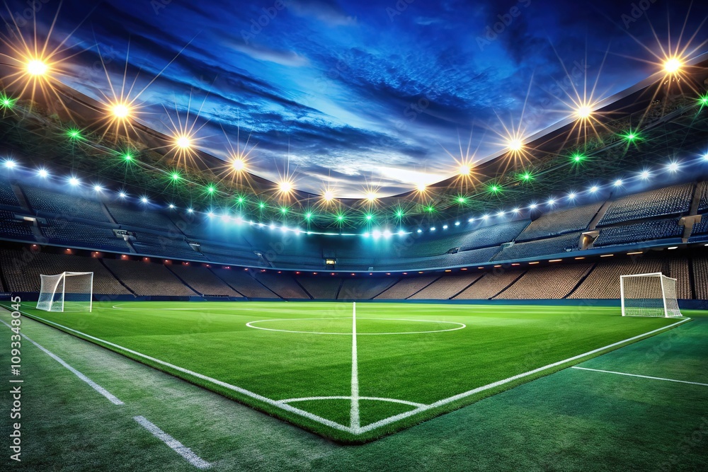 Fototapeta premium A stadium's outline, the penalty kick a tense spotlight.