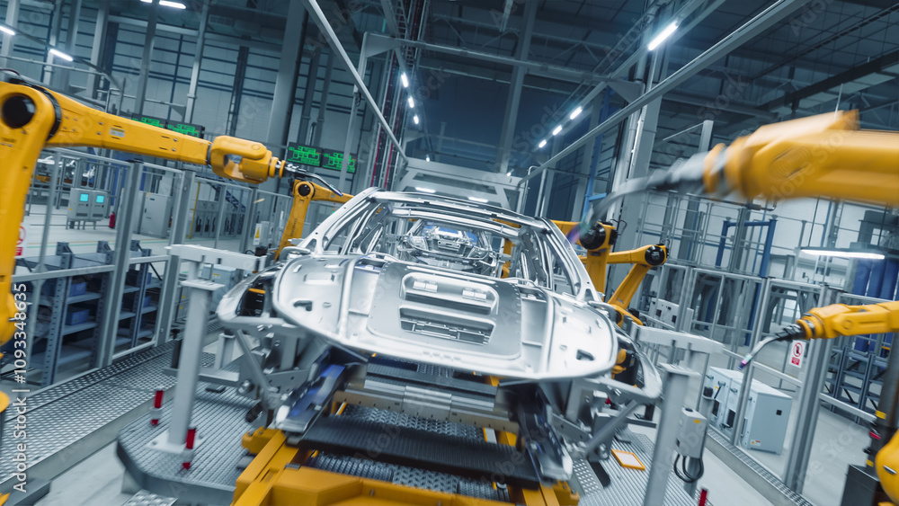 Autonomous Production Autonomous Factory with Robotic Arms Autonomously Assembling Car Frames ...