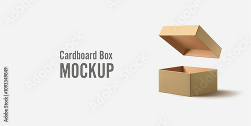 3D paper open box with lid. Realistic box, parcel for design concepts of packaging products and goods. Mockup. Vector illustration. photo