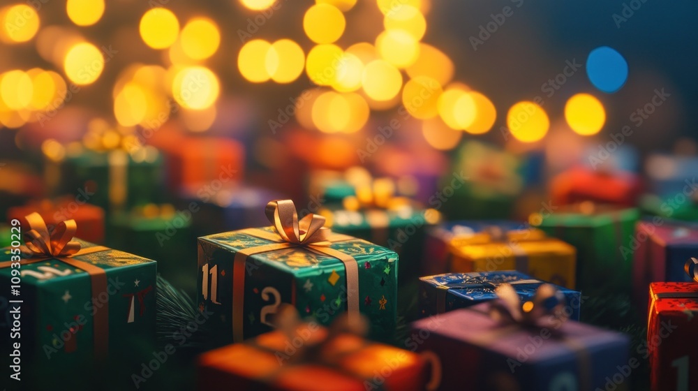 Festive Christmas Advent Calendar Presents Await Opening Festive Christmas Advent Calendar Presents Await Opening