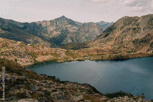 the mountains and lakes in the Pyrenees of Aragon, the Ibon de Acherito, Spain. photo