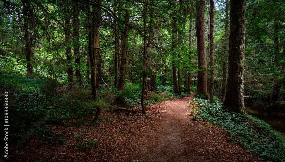 Obraz premium 푸른 숲속을 따라 이어진 산책, 트레일 코스