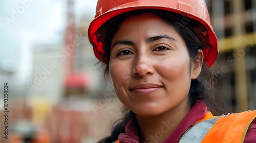 Confident Female Construction Worker on a Busy Job Site AI Generated