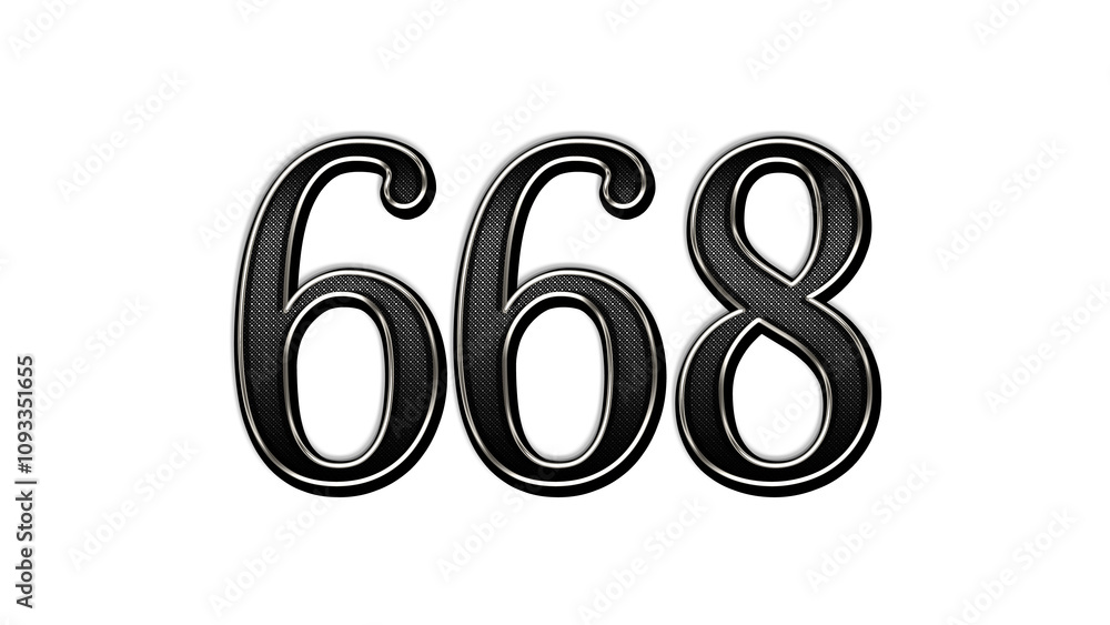 black metal 3d design of number 668 on white background. black metal 3d design of number 668 on white background.