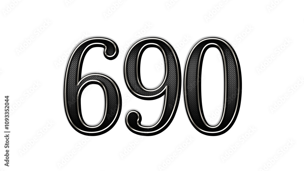 black metal 3d design of number 690 on white background. black metal 3d design of number 690 on white background.