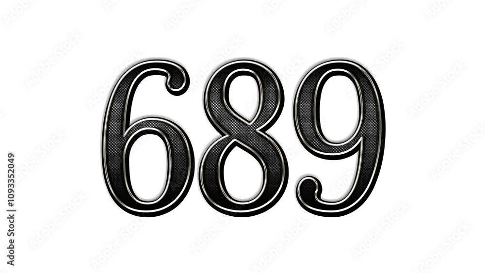 black metal 3d design of number 689 on white background. black metal 3d design of number 689 on white background.