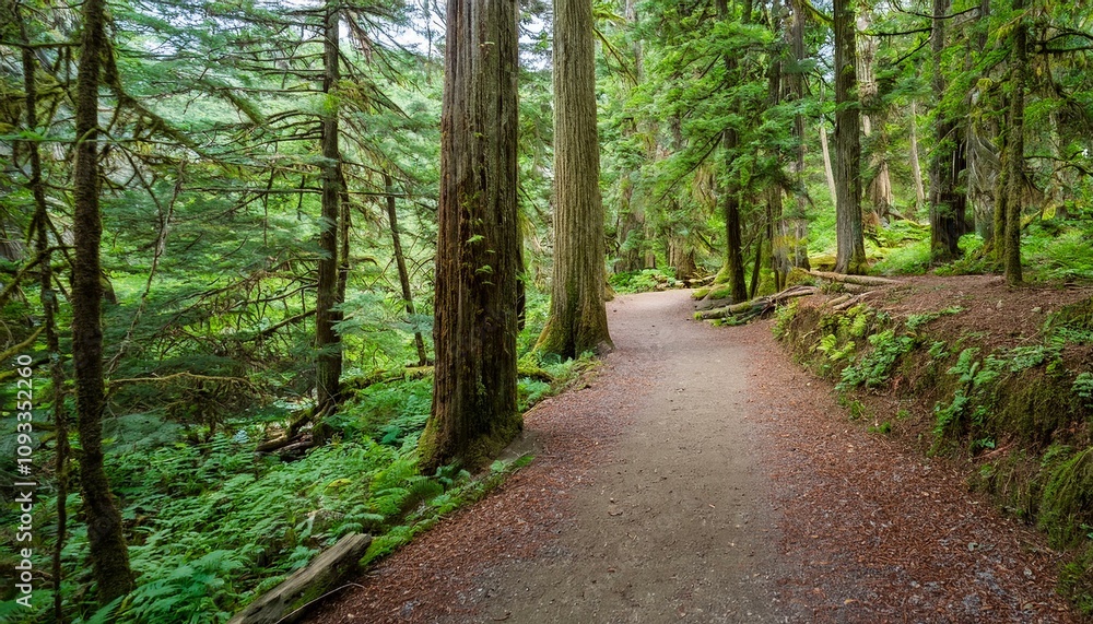 Fototapeta premium 푸른 숲속을 따라 이어진 산책, 트레일 코스