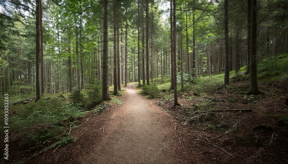 Fototapeta premium 푸른 숲속을 따라 이어진 산책, 트레일 코스