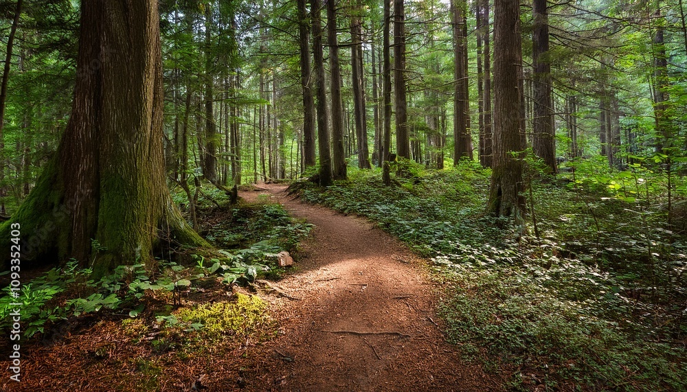 Fototapeta premium 푸른 숲속을 따라 이어진 산책, 트레일 코스