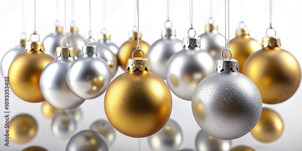 Christmas baubles, silver and gold, suspended in a long-exposure. Christmas baubles, silver and gold, suspended in a long-exposure.