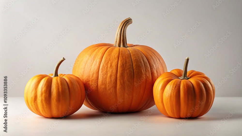 Clean white canvas, pumpkins stand out, Halloween elegance. Clean white canvas, pumpkins stand out, Halloween elegance.