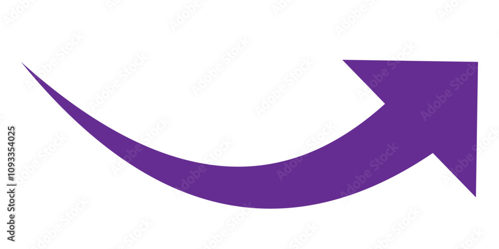 Purple long arrow icon. Purple long curved arrow.