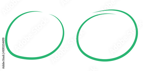 Hand drawn, pen draw green circle. Highlight green circle. Line art for marking text, number, note. vector illustration.