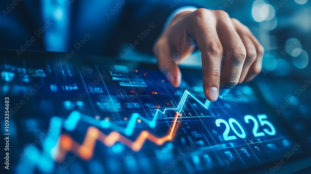Businessman touching a digital virtual screen, 2025 business man touching virtual screen Businessman touching a digital virtual screen, 2025 business man touching virtual screen