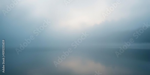 Softly glowing mist rises from the surface of a serene lake, shrouding its tranquil waters in an ethereal veil, reflective surface, serene atmosphere, pink sky reflections