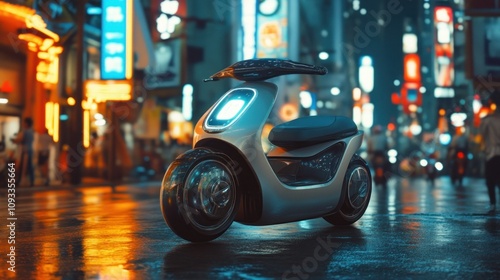 Innovative scooter with unique design in neon city photo