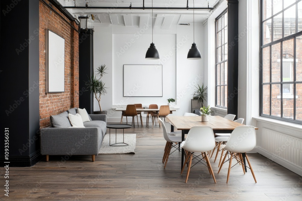 Fototapeta premium Innovative workspace design modern office interior layout open plan environment sleek aesthetic for enhanced productivity