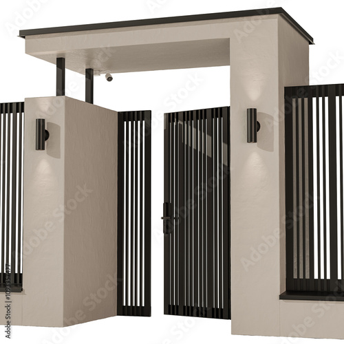 A gate with two lights on either side of it