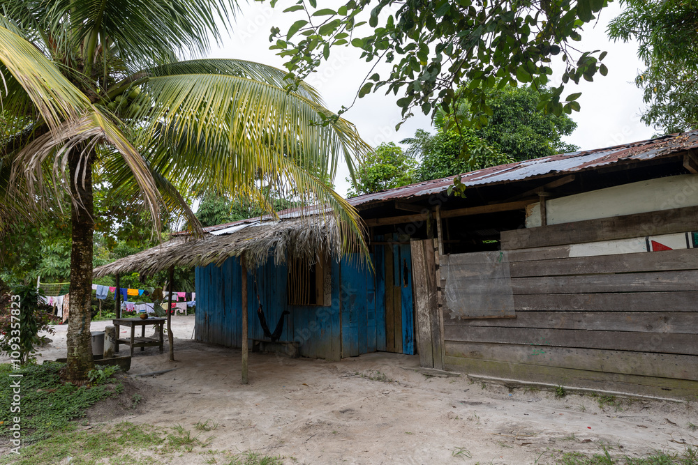 Streets and houses in the Peruvian jungle, in the community of Independencia in Iquitos, Peru. Streets and houses in the Peruvian jungle, in the community of Independencia in Iquitos, Peru.