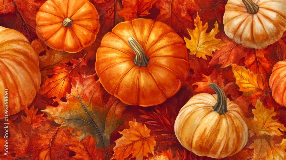 Autumn Harvest: Pumpkins and Leaves Autumn Harvest: Pumpkins and Leaves