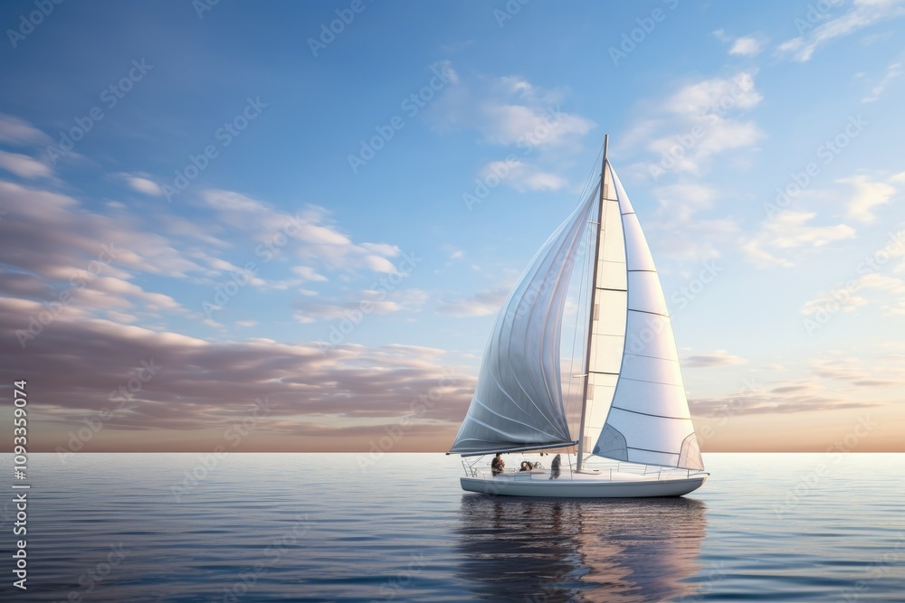 Fototapeta premium The Graceful Glide of a White Sailboat Across Serene Waters