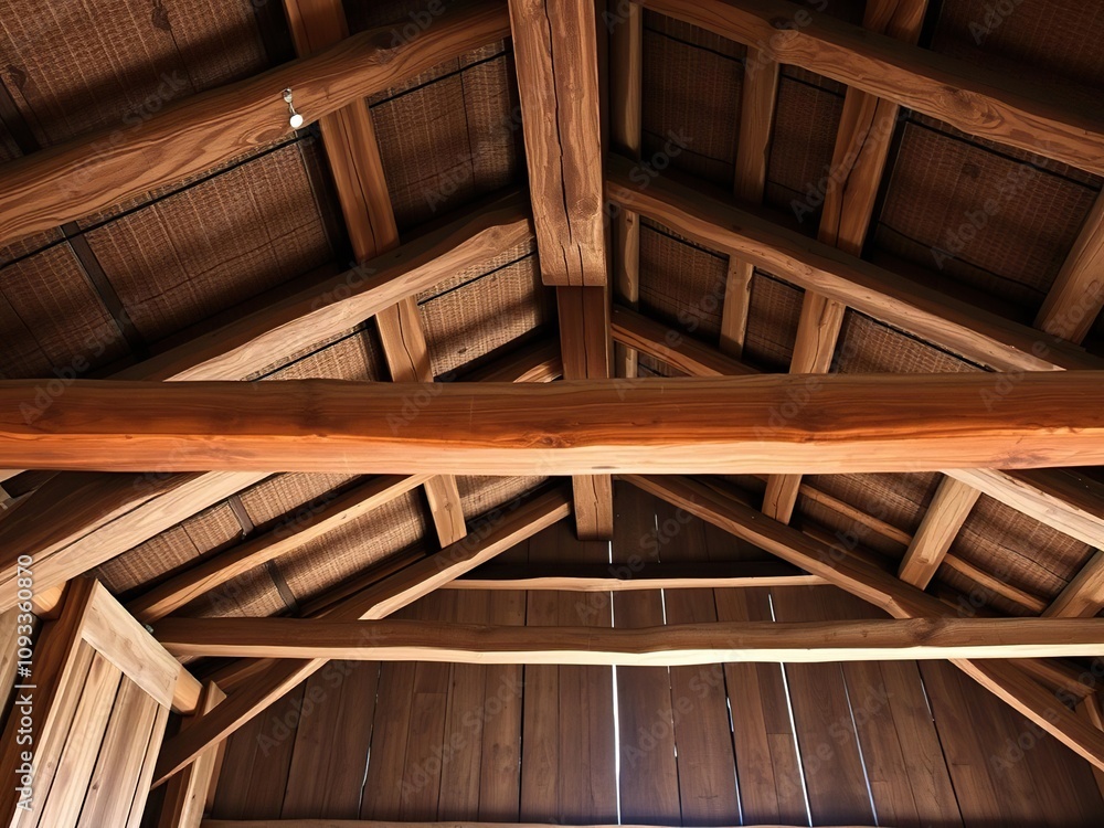 Wooden beam on the ceiling of a rural barn, countryside, barn, natural materials Wooden beam on the ceiling of a rural barn, countryside, barn, natural materials