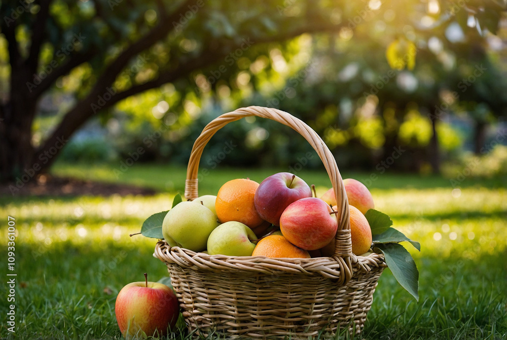 Tropical Treasures: Fresh Fruits in a Woven Basket Tropical Treasures: Fresh Fruits in a Woven Basket