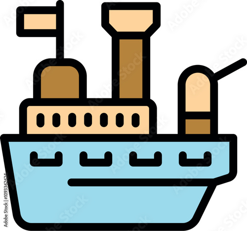 Warship navigating, showcasing naval dominance with flag and cannon, representing military force and defense