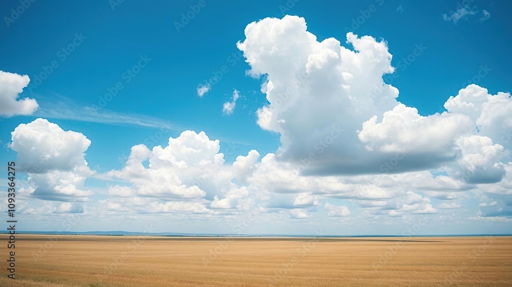 stunning panoramic view of a vast open field with fluffy white clouds against a brilliant blue sky, landscape, open space stunning panoramic view of a vast open field with fluffy white clouds against a brilliant blue sky, landscape, open space