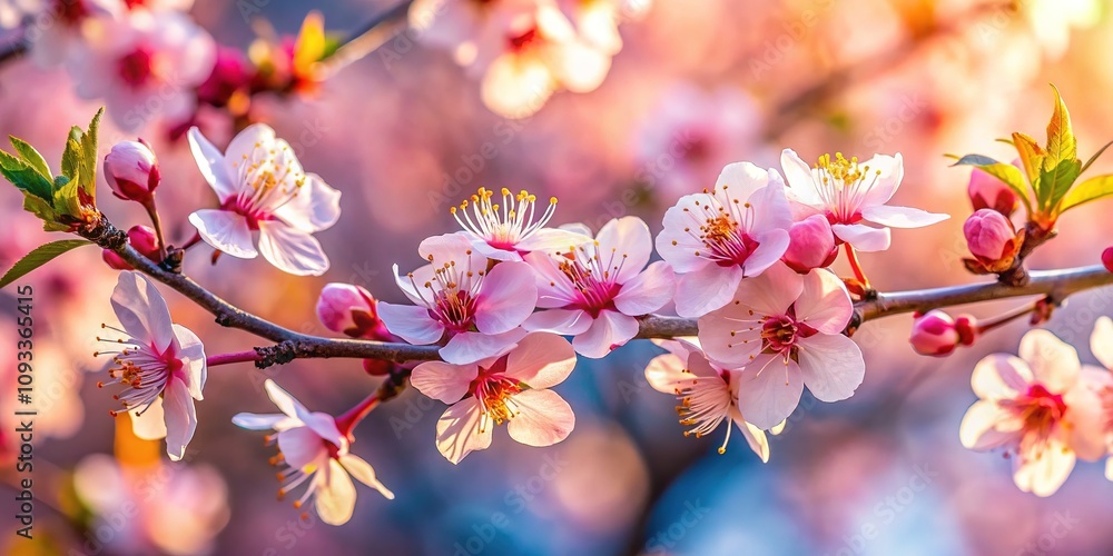 Focused on the branch, a symphony of bloom, depth unveiled.