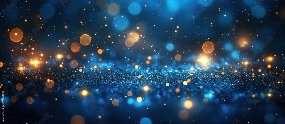 Fototapeta premium Abstract blue and gold bokeh background with sparkles and glitter.