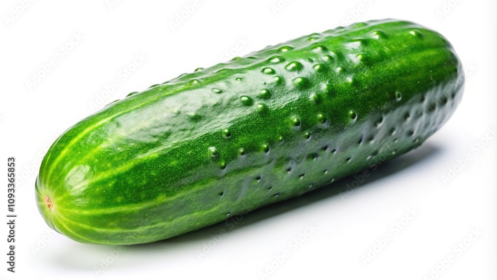 Fresh cucumbers, their green hues popping against a pristine white. Fresh cucumbers, their green hues popping against a pristine white.